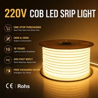 Bande LED COB 3000K 6000K, lumière 220V, bande LED COB flexible et étanche 10W pour intérieur et extérieur