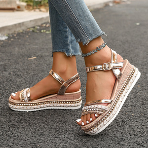 2025 Summer Collection New Open Toe <b>Wedge</b> <b>Sandals</b> Large Size Thick Bottom European American Style for Foreign Trade Wholesale - Product Image 4
