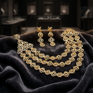 Micro-Formed Gold Plated Orthodox Wedding Box Chain Long <b>Necklaces</b> with Pearls and Diamonds Jewelry Set for Gift - Product Image 3