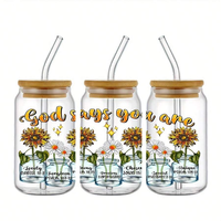 Autocollant floral pour verres, transfert UV DTF DIY, étiquette en cristal 3D, étiquette en cristal imperméable et résistante aux rayures 12oz