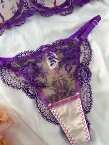 Wholesale Floral Embroidery Lingerie <b>Set</b> <b>Sexy</b> Sheer Mesh Underwire Bra and Thong Panties <b>Set</b> 2 Piece Ladies Lace Underwear <b>Set</b> - Product Image 4