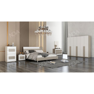 Ensemble de Meubles de <span class=keywords><strong>Chambre</strong></span> à Coucher <span class=keywords><strong>Moderne</strong></span> NOVA 6 Pièces en Mélamine, Lit Plateforme pour <span class=keywords><strong>Adulte</strong></span> King ou Queen Size - Product Image 1