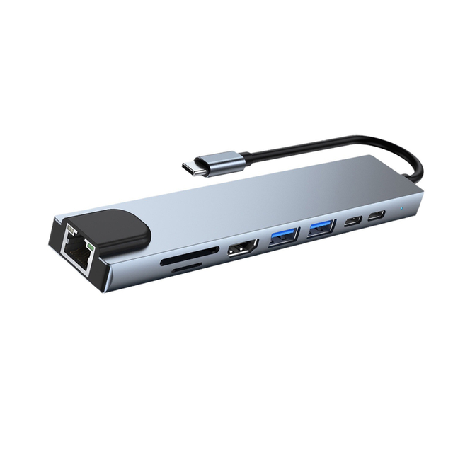 SYONG Bottom Price 8-in-1 Displaylink Docking Station, RJ45 100Mbs,HDMI 4K USB3.0 USB2.0 Type C SD TF PD for Computer Laptop