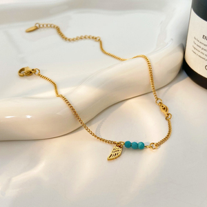 Turquoise perle feuille pendentif cheville joyas <span class=keywords><strong>de</strong></span> acero inoxydable titane acier 18k plage en été cheville - Product Image 2