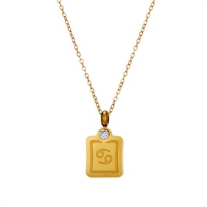 Collier délicat pour femme, personnalisé, plaqué or, en acier inoxydable, avec breloque zircon, pendentif 12 signes du zodiaque - Product Image 1