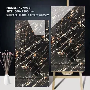 Gratis Monster 600X1200Mm Zwart Goud Luxe Gepolijste Geglazuurde Tegels Woonkamer Porseleinen Vloertegel