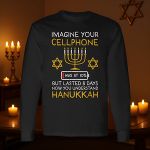 Camiseta de manga larga con diseño divertido de Hanukkah Imagine Your Cellphone para la festividad judía de Hanukkah - Product Image 3