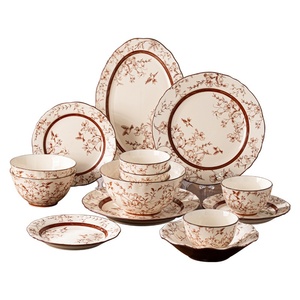 Service de table en céramique motif Épervier sur branche, compatible <span class=keywords><strong>micro</strong></span>-ondes, bols et assiettes, style pastoral, vaisselle de maison, cadeau de pendaison de crémaillère et de mariage - Product Image 5