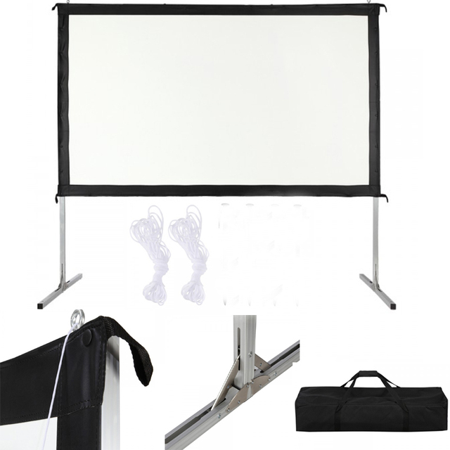 JAVES OUTS 120" 144" Outdoor Portable Foldable 16:9 Matt White Projection Screen with Flight Case
