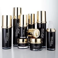 Ensemble de flacons pompe cylindriques en PMMA noir personnalisés de luxe 50g 100ml 120ml et pots à crème avec impression sérigraphique pour lotion, crème, tonique