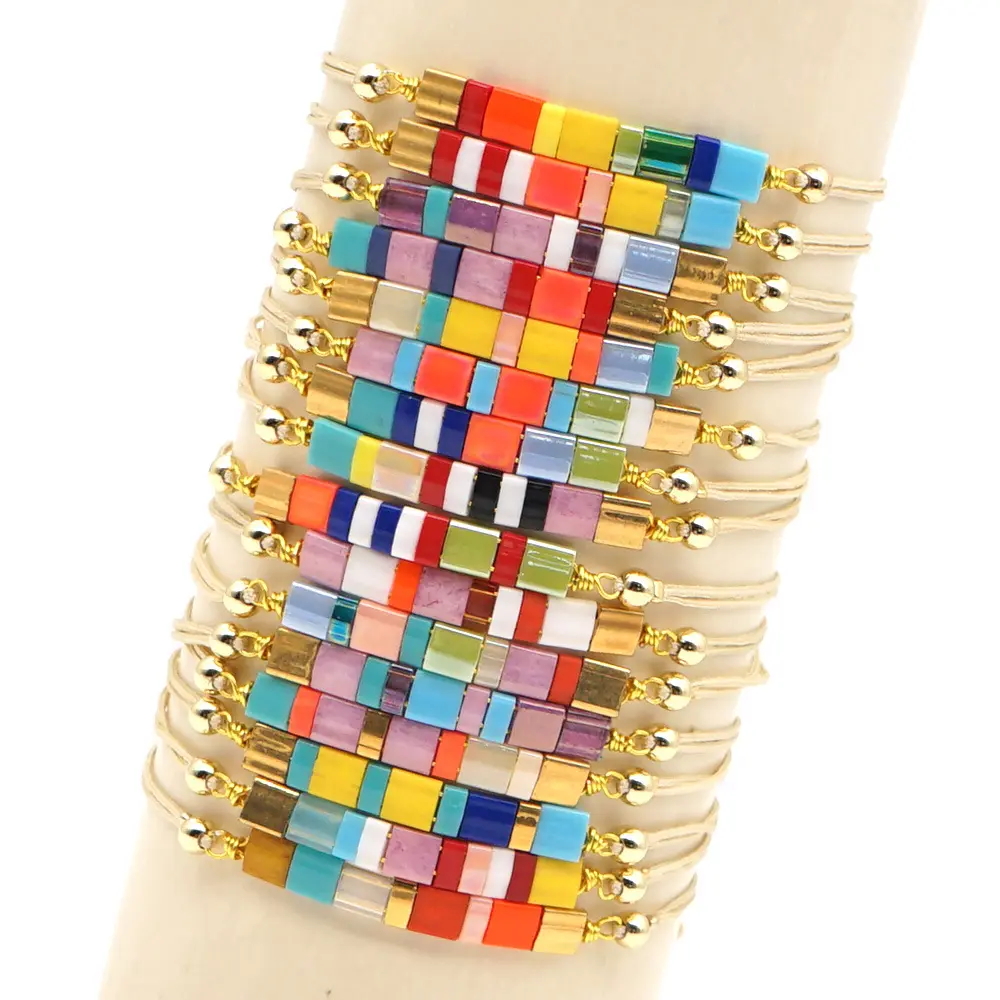 Personalized National Style Diamond Inlaid Cross Zircon Bracelet Rainbow Colorful Miyuki Seed Beads Bracelet Customized