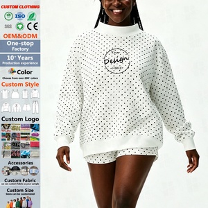 Custom Wholesale <strong>Women</strong> Oversized <strong>White</strong> Polka Dot Applique Embroidery Custom Logo Pullover Top Mockneck Polka Dot <strong>Sweatshirt</strong> - Product Image 1