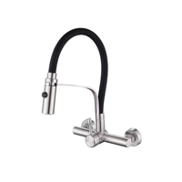 Robinet de cuisine mural noir élégant col flexible 2 fonctions tête de pulvérisation Construction en acier inoxydable massif pour la cuisine à domicile