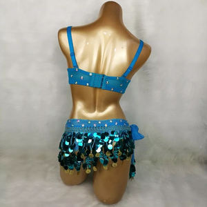 Samba buikdanskostuum met de hand bewerkte turquoise en rode kleur topbeha en heupsjaalriem 2 STKS / SET - Product Image 2