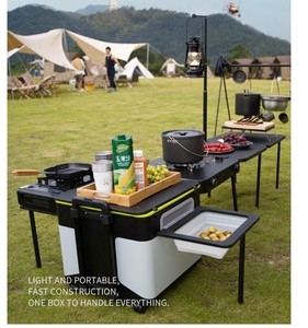 Cuisine mobile, réchaud de camping, ustensiles de cuisine, barbecue, table pliante portable, équipement de voiture pour voyages en autonomie, boîte de rangement pour cuisine - Product Image 2