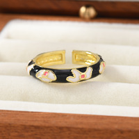 JS20 Vergulde vintage bloemen emaille ring Kleurrijke verstelbare open damesmode vingerringen