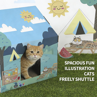 Nid de conte de fées pour chats en carton avec illustrations de soleil et de nuages, solution unique pour gratter, se cacher et jouer