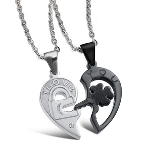 Ensemble de colliers avec pendentif en forme de cœur assorti, thème « Je t'aime », bijoux pour couple, cadeau pour la Saint-Valentin - Product Image 1