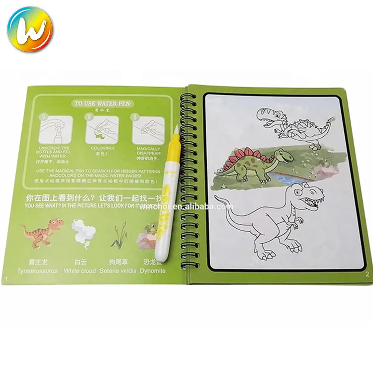 Yimi kertas cetak kustom Jelajahi tema dinosaurus kognitif tampilan ajaib buku warna air untuk anak-anak