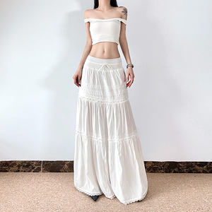 Falda Larga Blanca con Parches de Encaje Francés para Mujer, Corte Entallado, Estilo Minimalista, Elegante, Estética Juvenil - Product Image 3