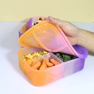 Fiambrera Bento transparente de silicona de 1200ml/40oz personalizada para niños, 3 compartimentos, contenedor de alimentos de almacenamiento a prueba de fugas para microondas - Product Image 2