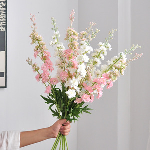 Fleurs artificielles de delphinium Yoshinobu en soie, bouquet rose et blanc, décoration de mariage, branche unique - Product Image 1