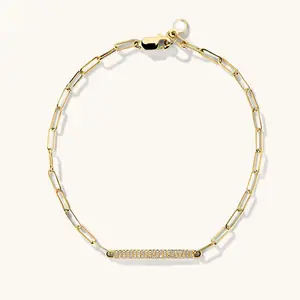 Customized Fashion Jewelry 18K Gold Plated 925 Sterling Silver Boyfriend Bold Pave Diamond Bar Bracelet For Women