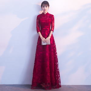Chinese Style Wedding Dress Women Red Lace Long Sleeve Traditional Formal Occasion Elegant Spring Bridal Gown - Product Image 2