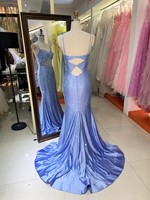 Robe de Soirée Usine 2026 Nouvelle Collection Robes de Soirée Luxueuses Lavande Violet Bretelles Fines Paillettes Volants Longueur Ras du Sol