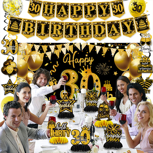 Grand ensemble de décorations pour le 30e <span class=keywords><strong>anniversaire</strong></span> pour hommes et femmes, noir et or, avec toile de fond, ballons et bannière pour le 30e <span class=keywords><strong>anniversaire</strong></span> - Product Image 3