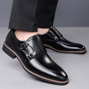 Chaussures habillées pour hommes à boucle Monk en cuir véritable, bout rond, semelle extérieure en caoutchouc antidérapante, pour le bureau et la carrière, toutes saisons - Product Image 3