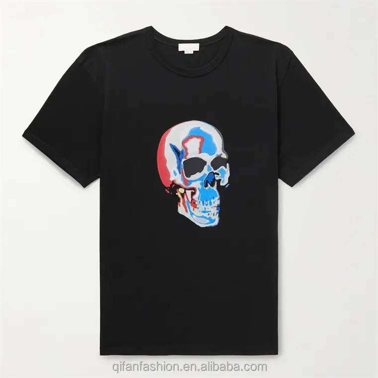 Custom 100% cotton o neck digital printed skull t shirt for men