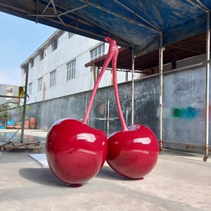 Fenêtre d'affichage de centre commercial urbain moderne statue de cerisier jardin cour affichage métal artisanat fruits sculpture - Product Image 1