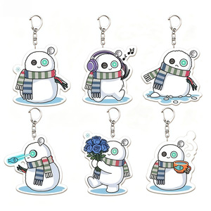Porte-clés en acrylique mignon motif bonhomme de neige de dessin animé, idéal pour les fans, comme ornement de sac ou cadeau de merchandising pour étudiants, disponible en gros. - Product Image 1