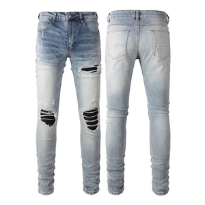 Jeans da <span class=keywords><strong>Uomo</strong></span> Firmati di Alta Qualità Blu Modello <span class=keywords><strong>Slim</strong></span> Effetto Strappato Vintage in Denim Distressed - Product Image 5