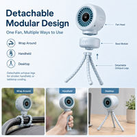 Ventilateur portable pieuvre pour poussette avec écran LED, 3 vitesses, silencieux, alimenté par USB/batterie, portable pour poussette de bébé, siège auto et voyage