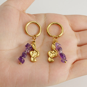 Zogxin Gold Hoop Earrings With Purple Stone Musical Note Design For Women Fashion Jewelry - Product Image 2