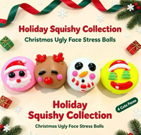 Nouveauté Noël : Jouets anti-stress promotionnels pour enfants, à presser, colorés, à récupération lente, avec expressions amusantes