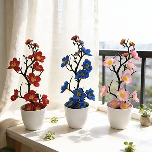 Bonsaï artificiel Paulon en fleurs de prunier, 27 cm de haut, plante en pot simulée pour la décoration de la maison et du salon - Product Image 1
