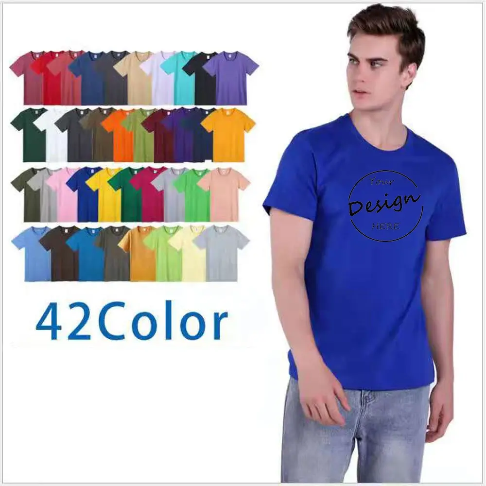 Camiseta de algodão 100% de algodão, camiseta masculina super macia do logotipo personalizado, confortável, 42 cores, de alta qualidade, 100% algodão, branca, 200gsm