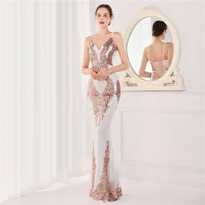 महिलाओं की शाम के कपड़ों के लिए लक्जरी गाउन आस्तीन रहित v-गर्दन मर्मेड sein दुल्हन कपड़े - Product Image 3