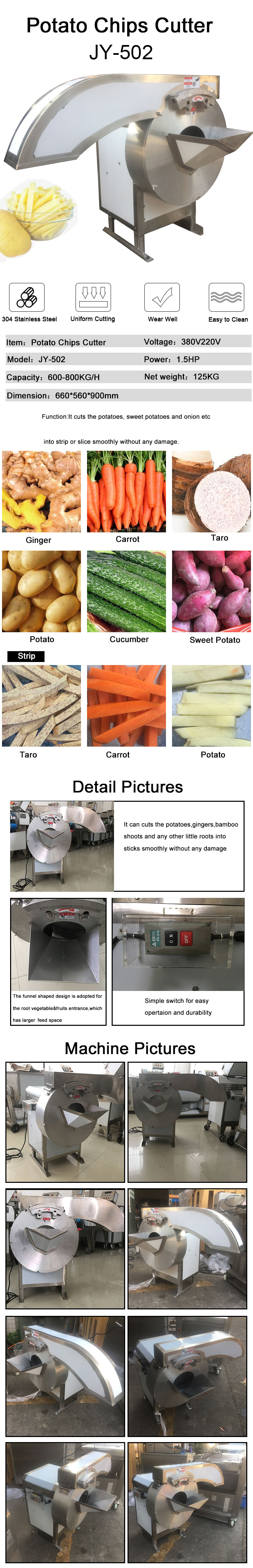 Automatic Strip Cutter Potato Chips Slicing Machine Banana Sweet Potatoes  Striping Equipment
