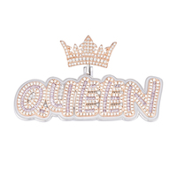 Pendentif Hip Hop Couronne en Laiton Plaqué Or Rose 18K avec Lettre Initiale Cursive et Diamants CZ Sertis, Cadeau de Fête