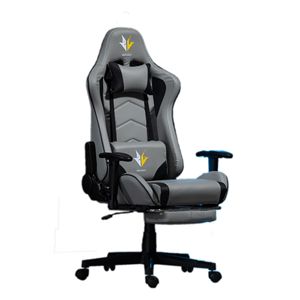 Gaming Chair Gray Black Pu Leather With <b>Footrest</b> Office Use Lumbar Support Rotatable Armrests - Product Image 5