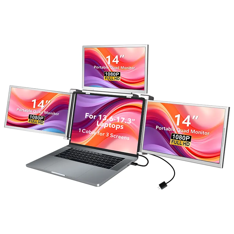 2024 mới fopo 14 inch 1080p ba số lượng lớn Màn hình LCD một kết nối cáp màn hình máy tính xách tay Extender Quad xách tay màn hình