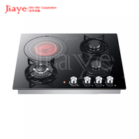 Table de cuisson encastrable 90 cm en verre trempé, cuisinière multifonction avec 4 brûleurs à gaz et 1 plaque électrique pour la maison