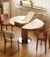 Table à manger ronde moderne de luxe en chêne avec plateau en marbre, 4 places, base extensible, meubles de villa, hôtel, salle à manger familiale