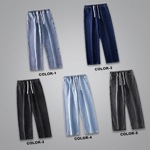 ASAP Men's Stylish Breathable Regular Fit Knitted Canvas Wide Leg Appliques Drawstring Closure Spring Comfortable <b>Trousers</b> - Product Image 5