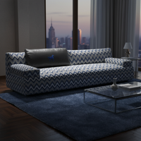 Sofá de Tela Moderno de Lujo con Patrón en Zig Zag, Azul Chevron, para Sala de Estar, Proyecto de Penthouse o Villa