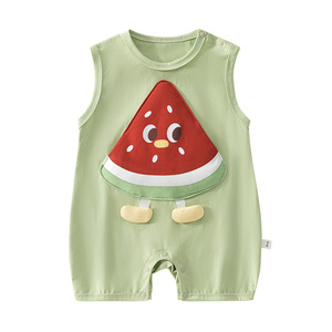 Body de Bebé sin Mangas, Mono de Algodón Unisex, Diseño de Sandía Tejido Fino para Verano - Product Image 5